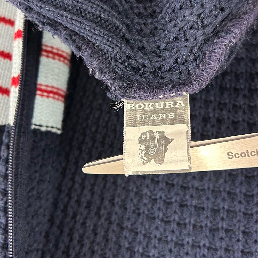 Bokura Jeans Argentina Navy Blue Wool Blend Knit Zip-Up Sweater Size Medium - Picture 10 of 12